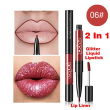 Load image into Gallery viewer, Double-headed Diamond Lip Gloss Lip Liner Waterproof Long-lasting Non-stick Cup Super Flash Lip Gloss Lipstick New 2 In 1 TSLM1