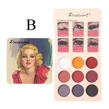 Load image into Gallery viewer, Metallic 9 Color Retro Eyeshadow Palette Shimmer Matte Eye Shadow Nude Natural Earth Color Warm Red Diamond Glitter Cosmetic