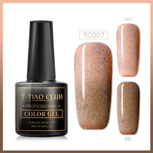 Load image into Gallery viewer, T-TIAO CLUB Thermal Shimmer Nail Gel Holographic Glitter Temperature Color Changing UV Gel Polish Varnish Lacquer Soak Off