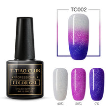Load image into Gallery viewer, T-TIAO CLUB Thermal Shimmer Nail Gel Holographic Glitter Temperature Color Changing UV Gel Polish Varnish Lacquer Soak Off
