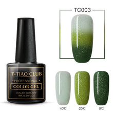 Load image into Gallery viewer, T-TIAO CLUB Thermal Shimmer Nail Gel Holographic Glitter Temperature Color Changing UV Gel Polish Varnish Lacquer Soak Off