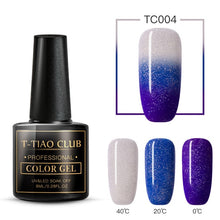 Load image into Gallery viewer, T-TIAO CLUB Thermal Shimmer Nail Gel Holographic Glitter Temperature Color Changing UV Gel Polish Varnish Lacquer Soak Off