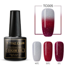 Load image into Gallery viewer, T-TIAO CLUB Thermal Shimmer Nail Gel Holographic Glitter Temperature Color Changing UV Gel Polish Varnish Lacquer Soak Off
