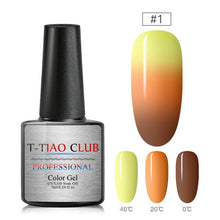 Load image into Gallery viewer, T-TIAO CLUB Thermal Shimmer Nail Gel Holographic Glitter Temperature Color Changing UV Gel Polish Varnish Lacquer Soak Off