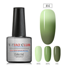 Load image into Gallery viewer, T-TIAO CLUB Thermal Shimmer Nail Gel Holographic Glitter Temperature Color Changing UV Gel Polish Varnish Lacquer Soak Off