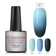 Load image into Gallery viewer, T-TIAO CLUB Thermal Shimmer Nail Gel Holographic Glitter Temperature Color Changing UV Gel Polish Varnish Lacquer Soak Off