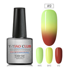 Load image into Gallery viewer, T-TIAO CLUB Thermal Shimmer Nail Gel Holographic Glitter Temperature Color Changing UV Gel Polish Varnish Lacquer Soak Off