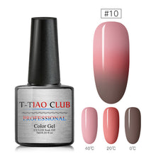 Load image into Gallery viewer, T-TIAO CLUB Thermal Shimmer Nail Gel Holographic Glitter Temperature Color Changing UV Gel Polish Varnish Lacquer Soak Off