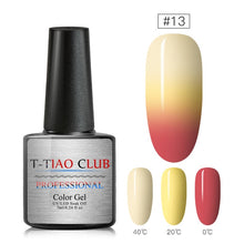 Load image into Gallery viewer, T-TIAO CLUB Thermal Shimmer Nail Gel Holographic Glitter Temperature Color Changing UV Gel Polish Varnish Lacquer Soak Off