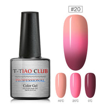 Load image into Gallery viewer, T-TIAO CLUB Thermal Shimmer Nail Gel Holographic Glitter Temperature Color Changing UV Gel Polish Varnish Lacquer Soak Off