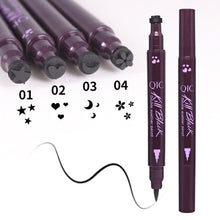 Load image into Gallery viewer, QIC black liquid eyeliner pencil waterproof long lasting quick dry eye liner pen with star moon heart shape stamp for sexy eyes