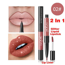 Load image into Gallery viewer, Double-headed Diamond Lip Gloss Lip Liner Waterproof Long-lasting Non-stick Cup Super Flash Lip Gloss Lipstick New  2 In 1 TSLM1
