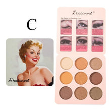 Load image into Gallery viewer, Metallic 9 Color Retro Eyeshadow Palette Shimmer Matte Eye Shadow Nude Natural Earth Color Warm Red Diamond Glitter Cosmetic
