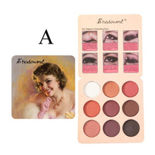 Load image into Gallery viewer, Metallic 9 Color Retro Eyeshadow Palette Shimmer Matte Eye Shadow Nude Natural Earth Color Warm Red Diamond Glitter Cosmetic

