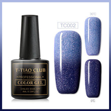 Load image into Gallery viewer, T-TIAO CLUB Thermal Shimmer Nail Gel Holographic Glitter Temperature Color Changing UV Gel Polish Varnish Lacquer Soak Off
