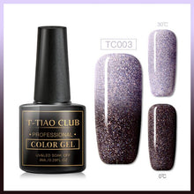 Load image into Gallery viewer, T-TIAO CLUB Thermal Shimmer Nail Gel Holographic Glitter Temperature Color Changing UV Gel Polish Varnish Lacquer Soak Off
