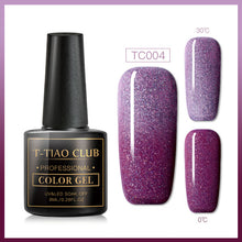 Load image into Gallery viewer, T-TIAO CLUB Thermal Shimmer Nail Gel Holographic Glitter Temperature Color Changing UV Gel Polish Varnish Lacquer Soak Off
