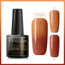 Load image into Gallery viewer, T-TIAO CLUB Thermal Shimmer Nail Gel Holographic Glitter Temperature Color Changing UV Gel Polish Varnish Lacquer Soak Off
