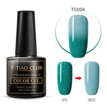 Load image into Gallery viewer, T-TIAO CLUB Thermal Shimmer Nail Gel Holographic Glitter Temperature Color Changing UV Gel Polish Varnish Lacquer Soak Off
