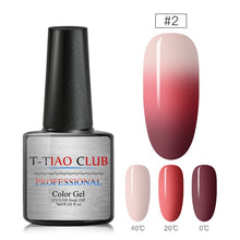 Load image into Gallery viewer, T-TIAO CLUB Thermal Shimmer Nail Gel Holographic Glitter Temperature Color Changing UV Gel Polish Varnish Lacquer Soak Off
