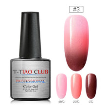 Load image into Gallery viewer, T-TIAO CLUB Thermal Shimmer Nail Gel Holographic Glitter Temperature Color Changing UV Gel Polish Varnish Lacquer Soak Off
