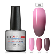 Load image into Gallery viewer, T-TIAO CLUB Thermal Shimmer Nail Gel Holographic Glitter Temperature Color Changing UV Gel Polish Varnish Lacquer Soak Off
