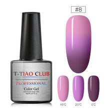 Load image into Gallery viewer, T-TIAO CLUB Thermal Shimmer Nail Gel Holographic Glitter Temperature Color Changing UV Gel Polish Varnish Lacquer Soak Off
