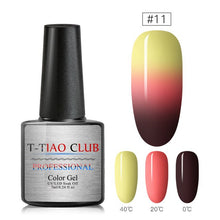 Load image into Gallery viewer, T-TIAO CLUB Thermal Shimmer Nail Gel Holographic Glitter Temperature Color Changing UV Gel Polish Varnish Lacquer Soak Off
