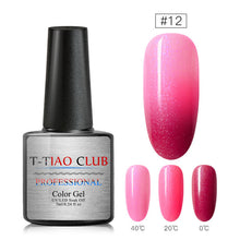 Load image into Gallery viewer, T-TIAO CLUB Thermal Shimmer Nail Gel Holographic Glitter Temperature Color Changing UV Gel Polish Varnish Lacquer Soak Off
