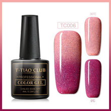 Load image into Gallery viewer, T-TIAO CLUB Thermal Shimmer Nail Gel Holographic Glitter Temperature Color Changing UV Gel Polish Varnish Lacquer Soak Off
