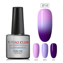 Load image into Gallery viewer, T-TIAO CLUB Thermal Shimmer Nail Gel Holographic Glitter Temperature Color Changing UV Gel Polish Varnish Lacquer Soak Off
