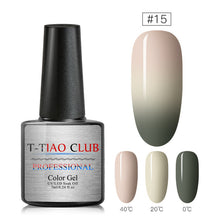 Load image into Gallery viewer, T-TIAO CLUB Thermal Shimmer Nail Gel Holographic Glitter Temperature Color Changing UV Gel Polish Varnish Lacquer Soak Off
