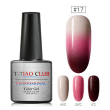 Load image into Gallery viewer, T-TIAO CLUB Thermal Shimmer Nail Gel Holographic Glitter Temperature Color Changing UV Gel Polish Varnish Lacquer Soak Off
