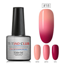 Load image into Gallery viewer, T-TIAO CLUB Thermal Shimmer Nail Gel Holographic Glitter Temperature Color Changing UV Gel Polish Varnish Lacquer Soak Off
