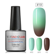 Load image into Gallery viewer, T-TIAO CLUB Thermal Shimmer Nail Gel Holographic Glitter Temperature Color Changing UV Gel Polish Varnish Lacquer Soak Off
