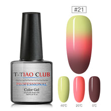 Load image into Gallery viewer, T-TIAO CLUB Thermal Shimmer Nail Gel Holographic Glitter Temperature Color Changing UV Gel Polish Varnish Lacquer Soak Off
