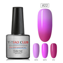 Load image into Gallery viewer, T-TIAO CLUB Thermal Shimmer Nail Gel Holographic Glitter Temperature Color Changing UV Gel Polish Varnish Lacquer Soak Off
