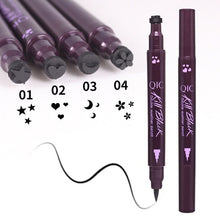 Load image into Gallery viewer, QIC black liquid eyeliner pencil waterproof long lasting quick dry eye liner pen with star moon heart shape stamp for sexy eyes
